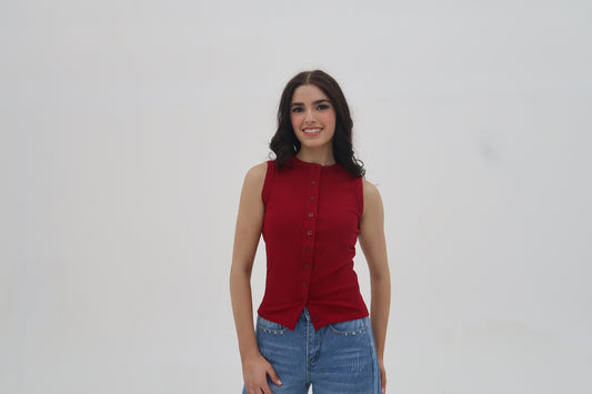 The Selene: Ribbed Buttoned Cardigan Tank