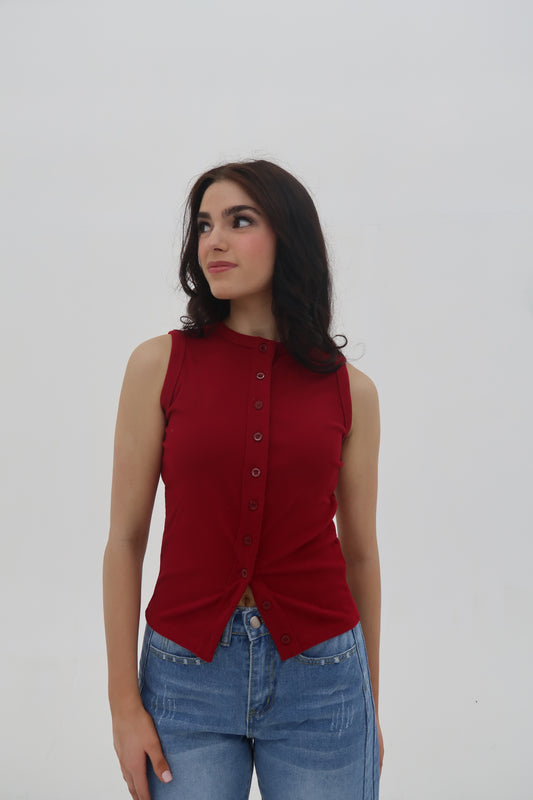 The Selene: Ribbed Buttoned Cardigan Tank
