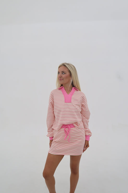 The Adella: Long Sleeve Striped Sweatshirt & Skirt Set