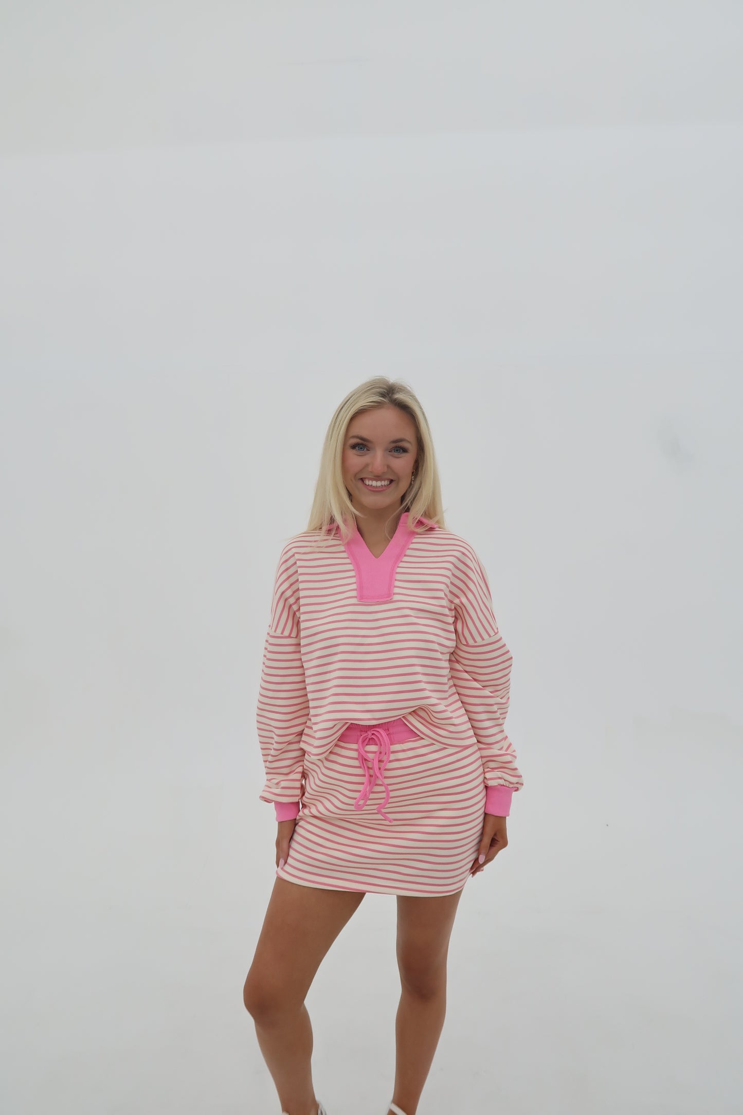 The Adella: Long Sleeve Striped Sweatshirt & Skirt Set