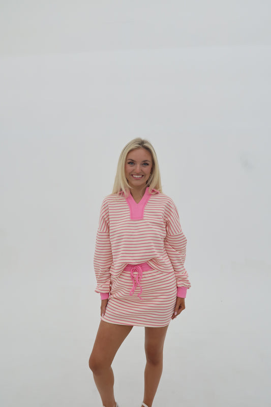 The Adella: Long Sleeve Striped Sweatshirt & Skirt Set