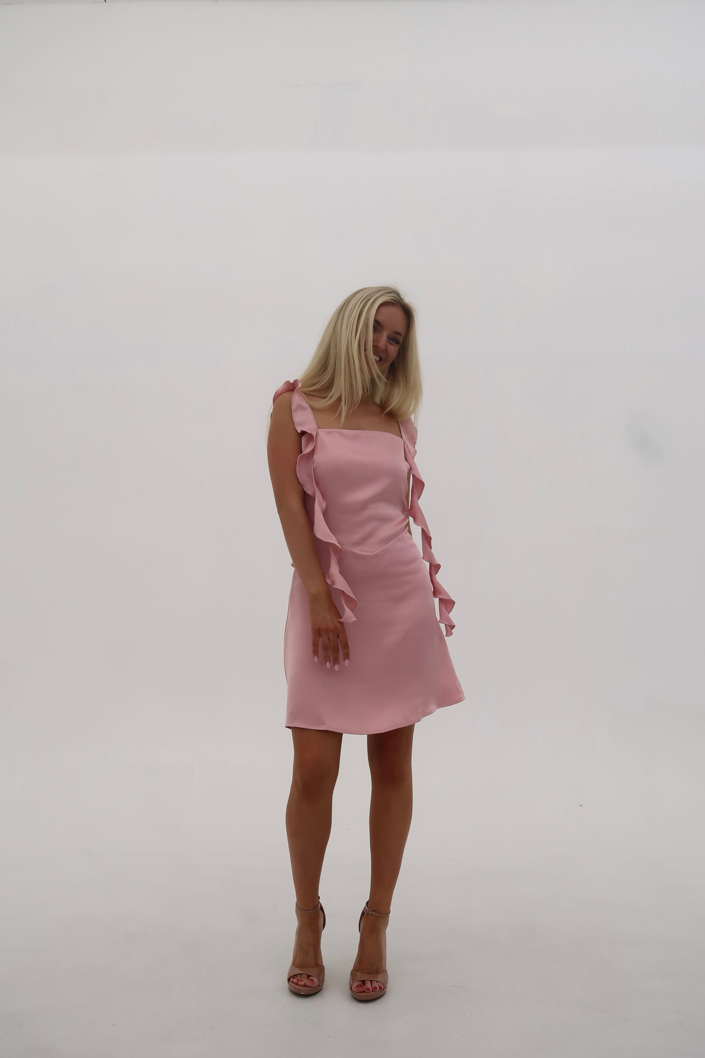 The Delphine: Blush Satin Dress